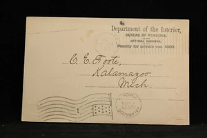 DC: Washington 1874 Barr Fyke Penalty Dept. of Interior Postcard to Michigan - Bild 1 von 2