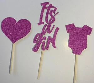 It’s a Girl Cupcake Toppers Picks Flags Baby Shower Party Supplies 12 Pack - Picture 1 of 1