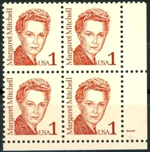 Margaret Mitchell Original Issue Plate Block of 4 Plate 1 Scott 2168 Lower Right - Picture 1 of 2