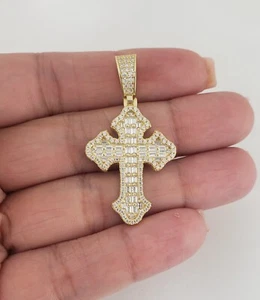 Ciondolo croce gotica zirconi placcati oro argento sterling 925 da uomo donna - Foto 1 di 1