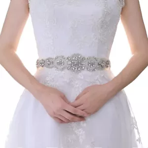Bridal Wedding Belt Sash, Bridal Belt Hand Rhinestone Wedding Belt for Bride Top - Picture 1 of 8