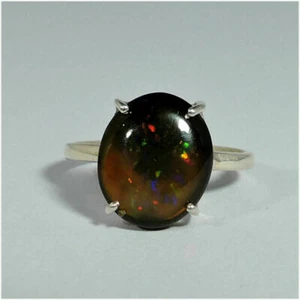10.85 Ct Black Opal Solitaire Ring 925 Sterling Silver - Picture 1 of 7
