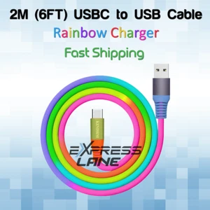 6ft USBC Cable Colorful Gradual Braided USB to Type C Fast Charger Rainbow - Picture 1 of 3