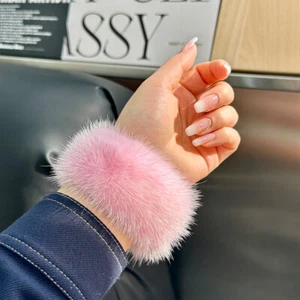 One Pair Cuffs Fingerless Stretch Real Mink Fur Gloves Sleeves Wrist Mittens - Picture 1 of 11