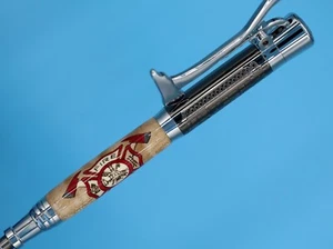 Fireman's Ballpoint Pen in Chrome & Gunmetal with Fire and Rescue Wood Inlay - Picture 1 of 16