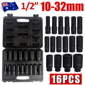 16pcs 10-32MM BIG 1/2" Drive Deep Impact Socket Set Metric Garage Tool - Picture 1 of 6