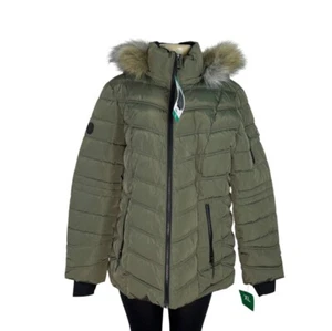 Nautica Womens Olive Puffer Jacket With Faux Fur Hood Size XL - New - Picture 1 of 8