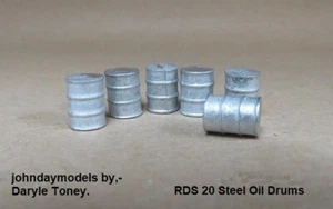 00/4MM 1:76 JOHN DAY MODELS WHITE METAL, RDS 20 **NEW** 6 x STEEL OIL DRUMS - Picture 1 of 1