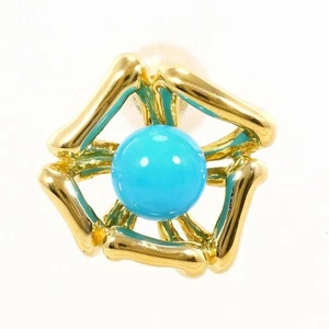 18K Yellow gold Pierced earring (One side) Turquoise 1.9g Free shipping Used - Picture 1 of 4
