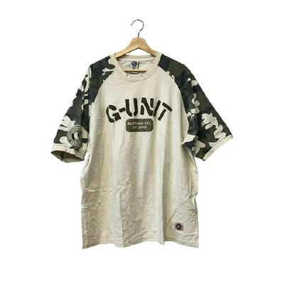 Mens Vintage G-Unit Beige Camo Shoulder Heavy Weight Shirt 50Cent Streetwear - Image 1 of 3