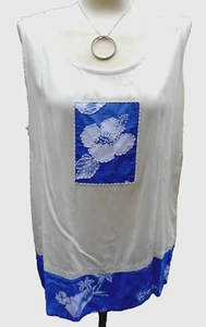 AMES  Coastalcore NWT PARADISO Blue White Floral Boho Comfort Beaded Tank Top 1X - Picture 1 of 6