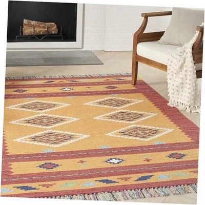  Baja Tribal Amarillo/Rojo 6'6" x 9'6" Área - Alfombra, Fácil - Limpieza, Sin Desprendimiento,  Foto 1 de 4