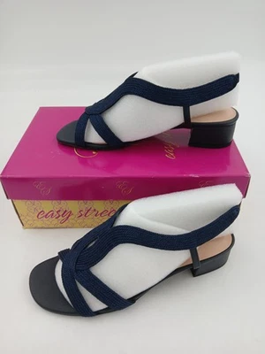 Easy Street Festival Shoes Womens Size 8.5 W Navy Woven Low Heel Comfort Sandals - Image 1 of 4
