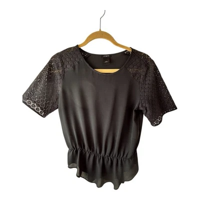 Top Ann Taylor Mujer Negro Transparente S Con Encaje Mangas Cortas Femenino Minimalista Foto 1 de 4