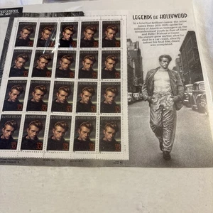 James Dean Legends of Hollywood  US  32c Stamp Sheet With Dollar Bill - Picture 1 of 4