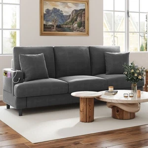 3 Seater Couch, Modern Corduroy Comfy Sectional Sofa with USB & Type-C Ports - Picture 1 of 9