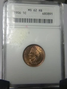1906 US Indian Head Cent 1c .01 ANACS MS 62 RB hell im Halter # 680891 - Bild 1 von 4