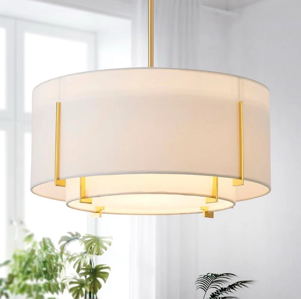 Shrine Lighting Chandelier Modern Drum Pendant Light White shade Black 1846 1847 - Image 1 of 4