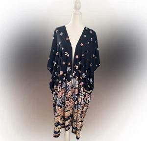 ANGIE Talla M Multicolor Floral Boho Kimono Plumero Frente Abierto 100% Rayón - Imagen 1 de 8