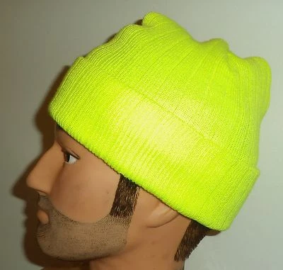 HI VIS BEANIE - YELLOW OR ORANGE ACRYLIC - SAFETY HUNTING CAMPING NEW MADE - Image 1 of 2