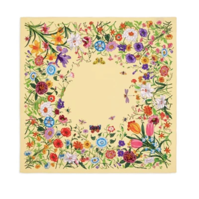 NUEVO GUCCI FLORA AMARILLO MULTI FLORAL SEDA BUFANDA ENVOLTURA PARA LA CABEZA ¡NUEVO CON ETIQUETAS! Foto 1 de 4