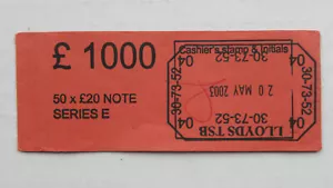 COLLECTABLE PAPER NOTE MONEY BAND £1000 50x£20 SERIES E LLOYDS STAMPED 20/5/2003 - Picture 1 of 2