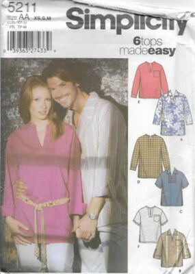 C115 SIMPLICITY 5211: MEN'S TOPS SIZE XS-M SEWING PATTERN - Image 1 of 3