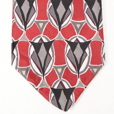 Vtg Martin Wong Screenplay Tie Mens 59 in Silk Red Black Geometric Abstract Wide - Image 1 of 4