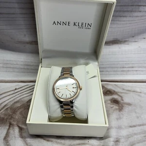 Anne Klein Women's 12/2315SVRT Crystal Accented Two Tone Watch w/ Sunburst Dial - Picture 1 of 8