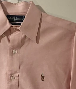 Ralph Lauren Shirt Mens Medium Pink Cotton Flesh Pony Oxford Cloth Button Down - Picture 1 of 7