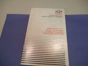 1993 CHEVROLET LIGHT DUTY TRUCK WARRANTY AND OWNER ASSISTANCE INFORMATION - Foto 1 di 3