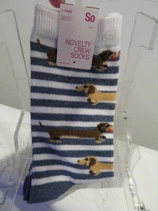 So Novelty gestreifte Crew-Socken - Dackel Hunde Größe 9-11 NEU - Bild 1 von 3