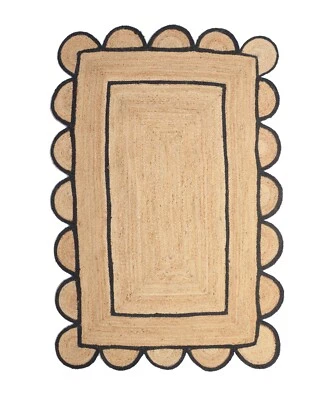 Scalloped Jute Rug Boho Jute Rug Custom Size Rug Scallop Edge Rug - Image 1 of 4