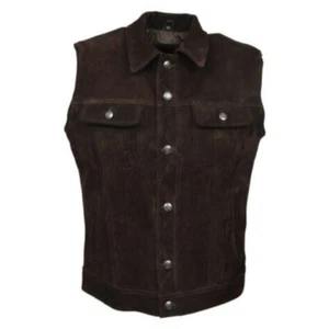 Vest Coat Lambskin Leather Suede Western Men Waistcoat Stylish Jacket Real Black - Picture 1 of 6