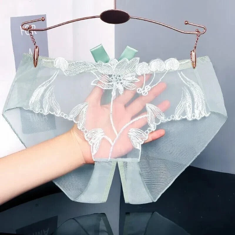 Sexy Nylon Damen Slip M-L Grün  Schritt offen Spitze Dessous Reizwäsche ouvert - Bild 1 von 1