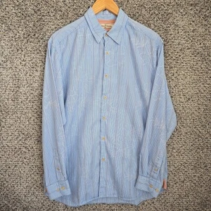 Tommy Bahama Shirt Mens Medium Button Down Blue Striped Cotton Beach Casual - Picture 1 of 7
