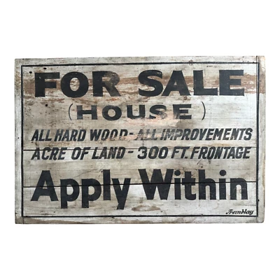 Antique Primitive Folk Art Wooden Real Estate Advertising Sign - Image 1 of 4