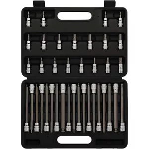 38PCS 3/8" Drive Hex Bit Socket Set CR-V S2 Steel SAE/Metric Extra Long Ball-End - Picture 1 of 7