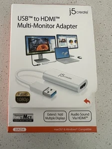 J5create USB to HDMI 1080p HD Multi-Monitor Adapter For Windows & Mac, JUA254 - Picture 1 of 3