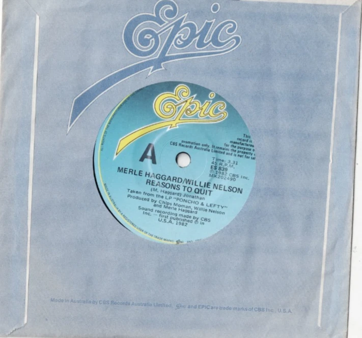 MERLE HAGGARD & WILLIE NELSON Reasons to Quit AUSSIE PROMO 7" VINYL COUNTRY - Image 1 of 1