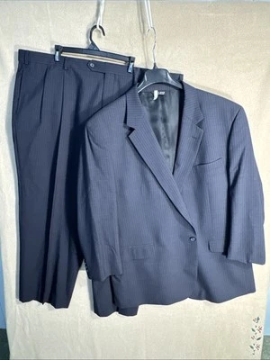 Traje de 2 piezas JOS A BANK 52R gris oscuro con rayas azules 47x27 lana 2 botones Foto 1 de 4