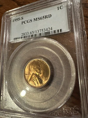 1955 S Lincoln Wheat 1c Cent PCGS MS65 Red - Image 1 of 4