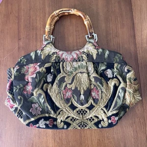 Bolso Talbots de Colección Tapiz Cartera Asas de Bambú Colores Ricos Cierre Magnético - Imagen 1 de 21