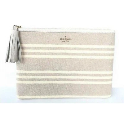 Bolso sin asas Kate Spade Gia Larchmont Avenue de tela a rayas beige Foto 1 de 4