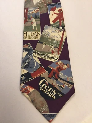 L'ATELIER Golf themed tie old time Golf travel posters of travel tournaments - Image 1 of 4