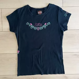 Harley Davidson Daytona Y2K Wrap Around Print Tee T-Shirt Black XL - Picture 1 of 3