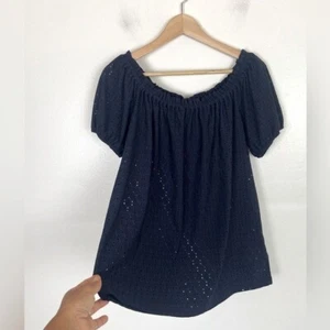 Michael Kors Women's Eyelet Cold Shoulder Top Size L Blue Short Sleeves Jersey - Picture 1 of 9