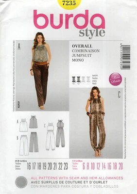 Burda 7235 Cut-In-One Jumpsuit w Pockets or Two-Piece Set Sz 6-20 UNCUT Pattern - Image 1 of 4