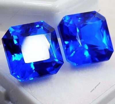 Par de gemas sueltas certificadas de tanzanita cuadradas azules extremadamente naturales de 21 quilates + Foto 1 de 4