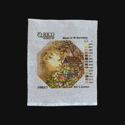 Orico Gpbelin Needlepoint Unworked Small Canvas Garden Scene Octagonal 16 x 16cm - Image 1 of 4